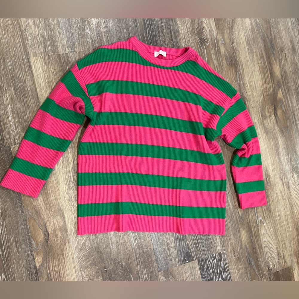 Pink Lily Bold Pink and Green Knit Top